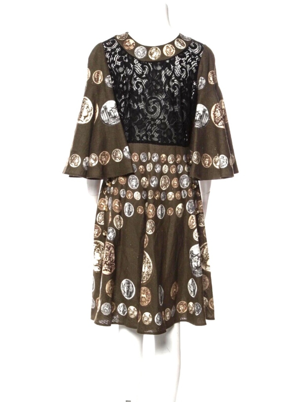 Dolce Gabbana   Lace and Printed Roman Coin Dress IT 44